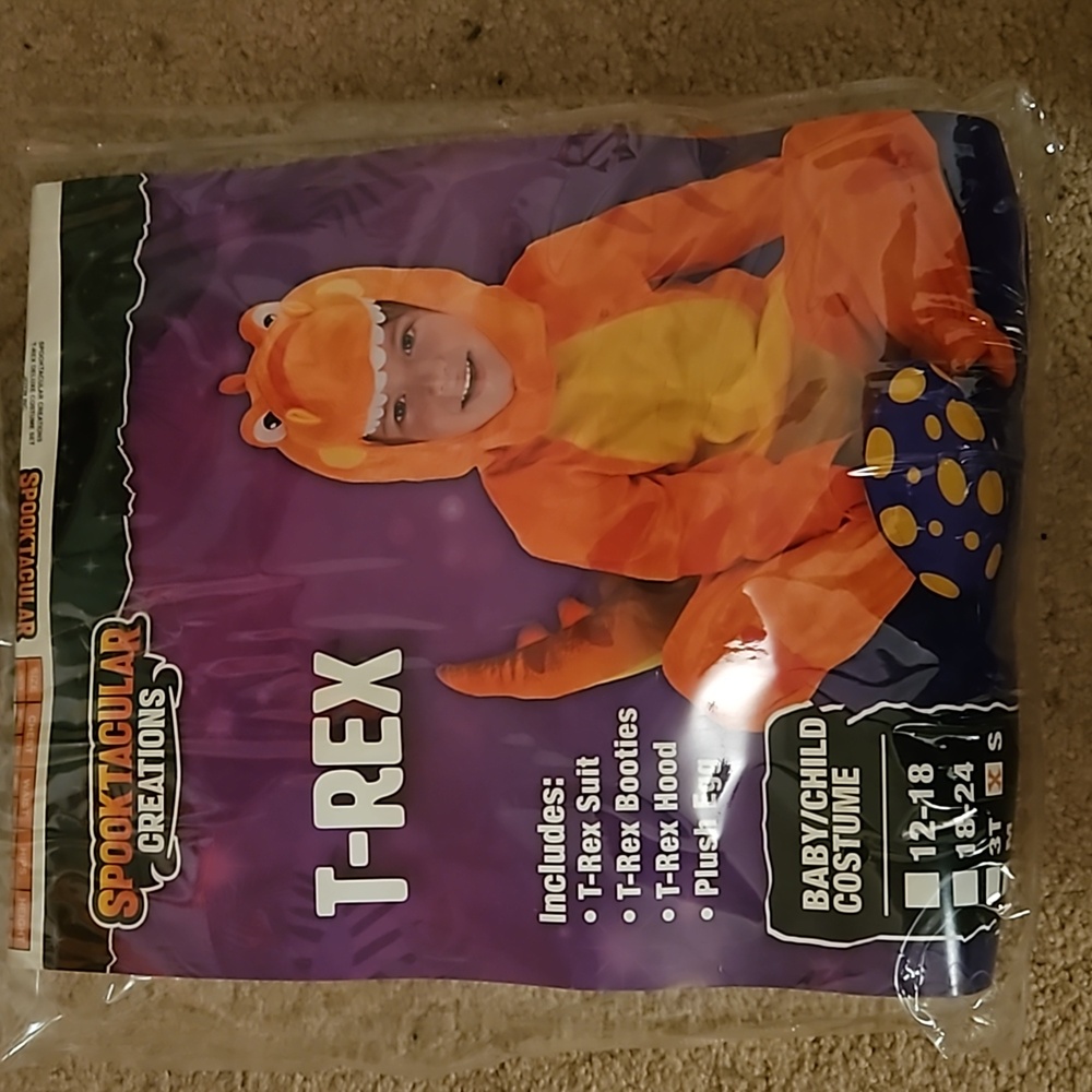 Spooktacular Creations T-Rex Costume Orange Kids Small EUC